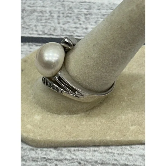 Sterling Silver 925 Pearl Cocktail‎ Ring Pave Accent Stones Split Shank Design 7 - Picture 4 of 9